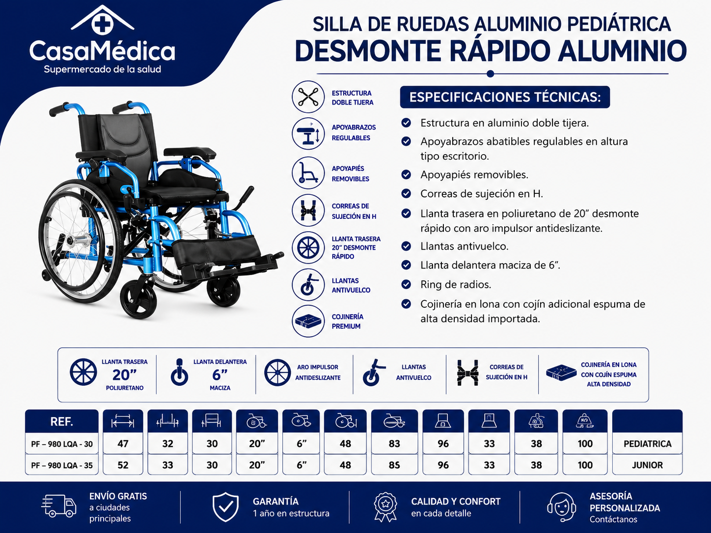 Silla de Ruedas Pediátrica Desmonte Rápido PF-980LQA
