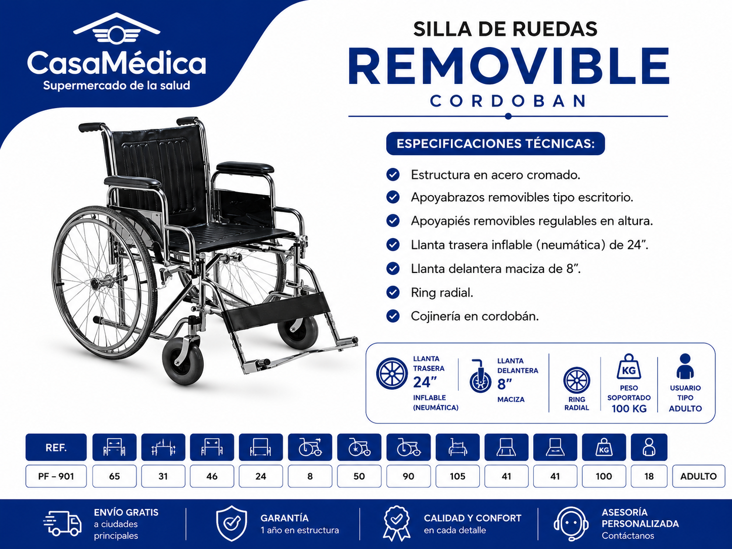 Silla de Ruedas Removible Cordobán PF-901