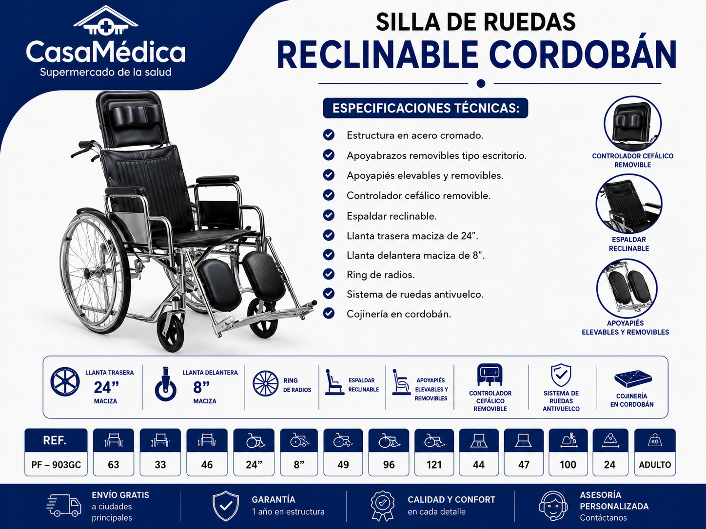 Silla de Ruedas Reclinable Cordobán PF-903GC