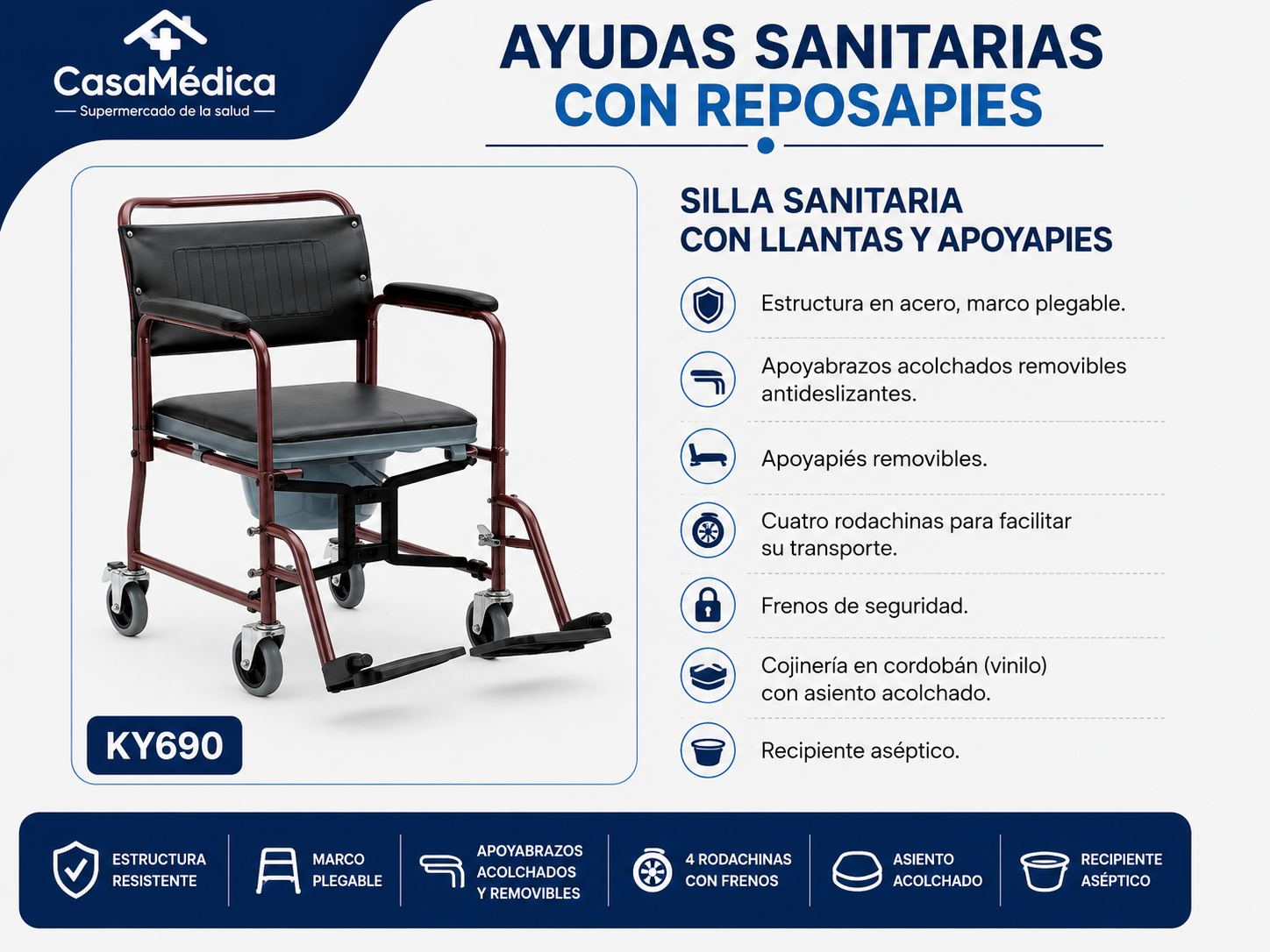 Silla Sanitaria con Reposapiés KY690