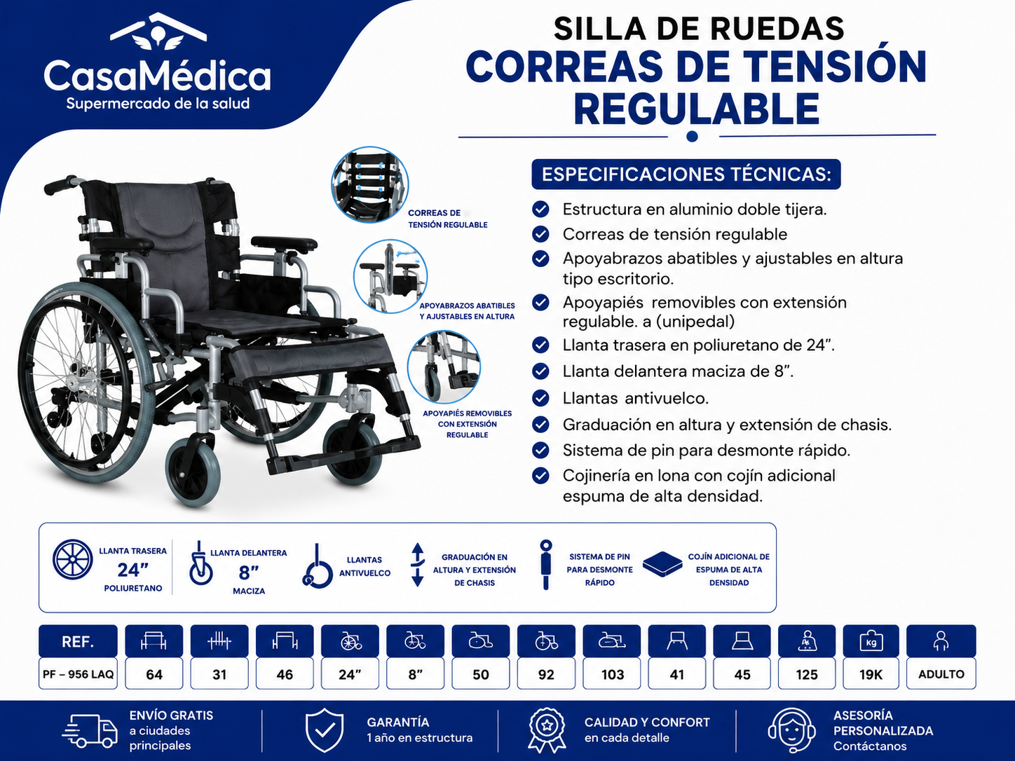 Silla de Ruedas Correas de Tensión Regulable PF-956LAQ