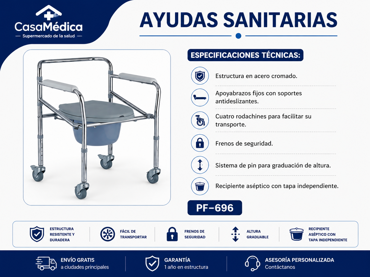 Silla Sanitaria con Ruedas PF-696