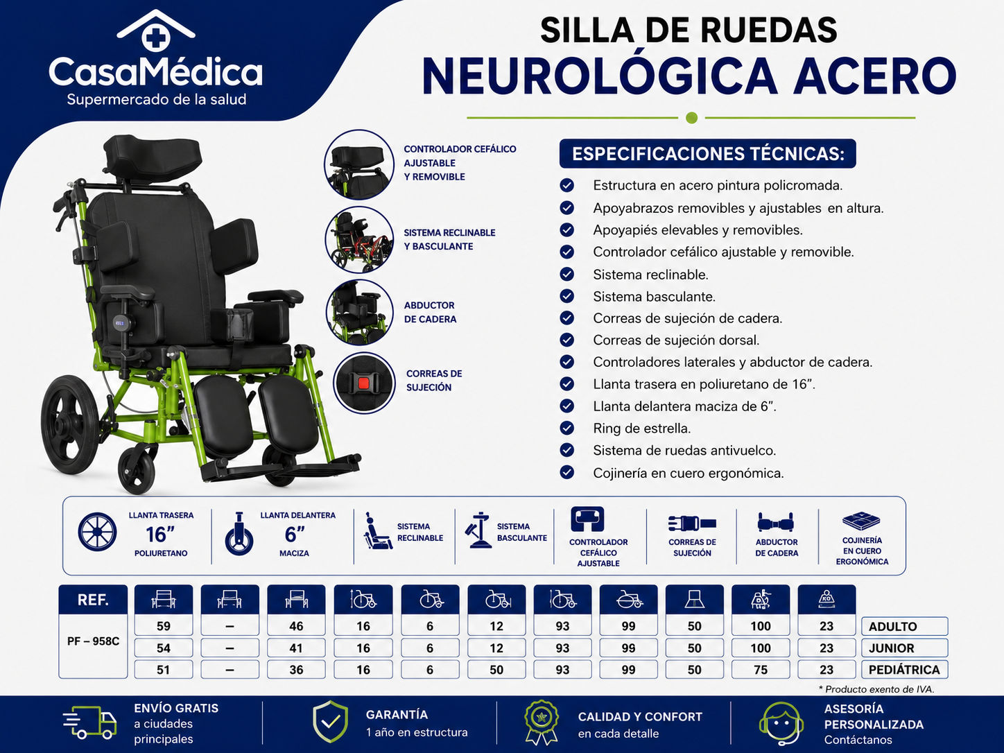 Silla de Ruedas Neurológica Acero PF-958C