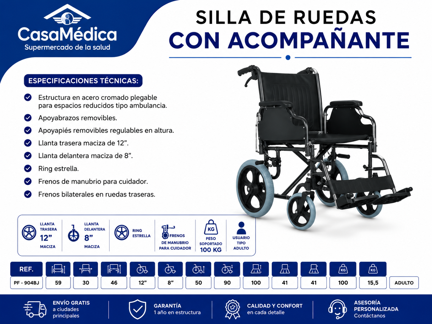 Silla de Ruedas con Acompañante PF-904BJ