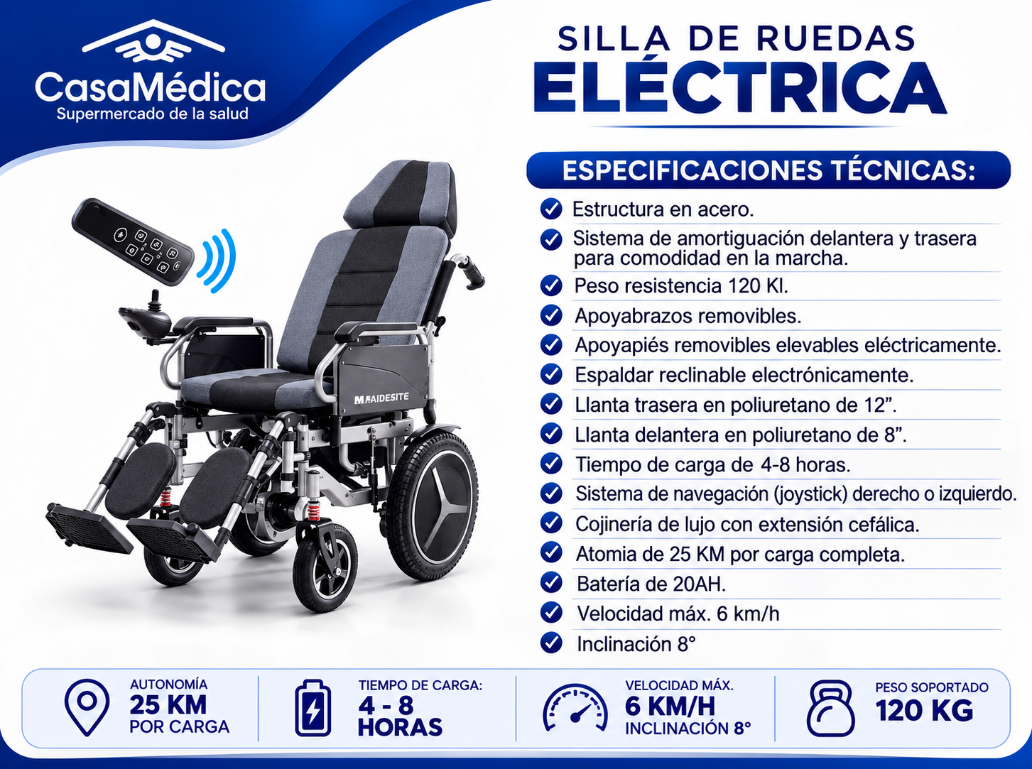 Silla Eléctrica Reclinable con Cabezal