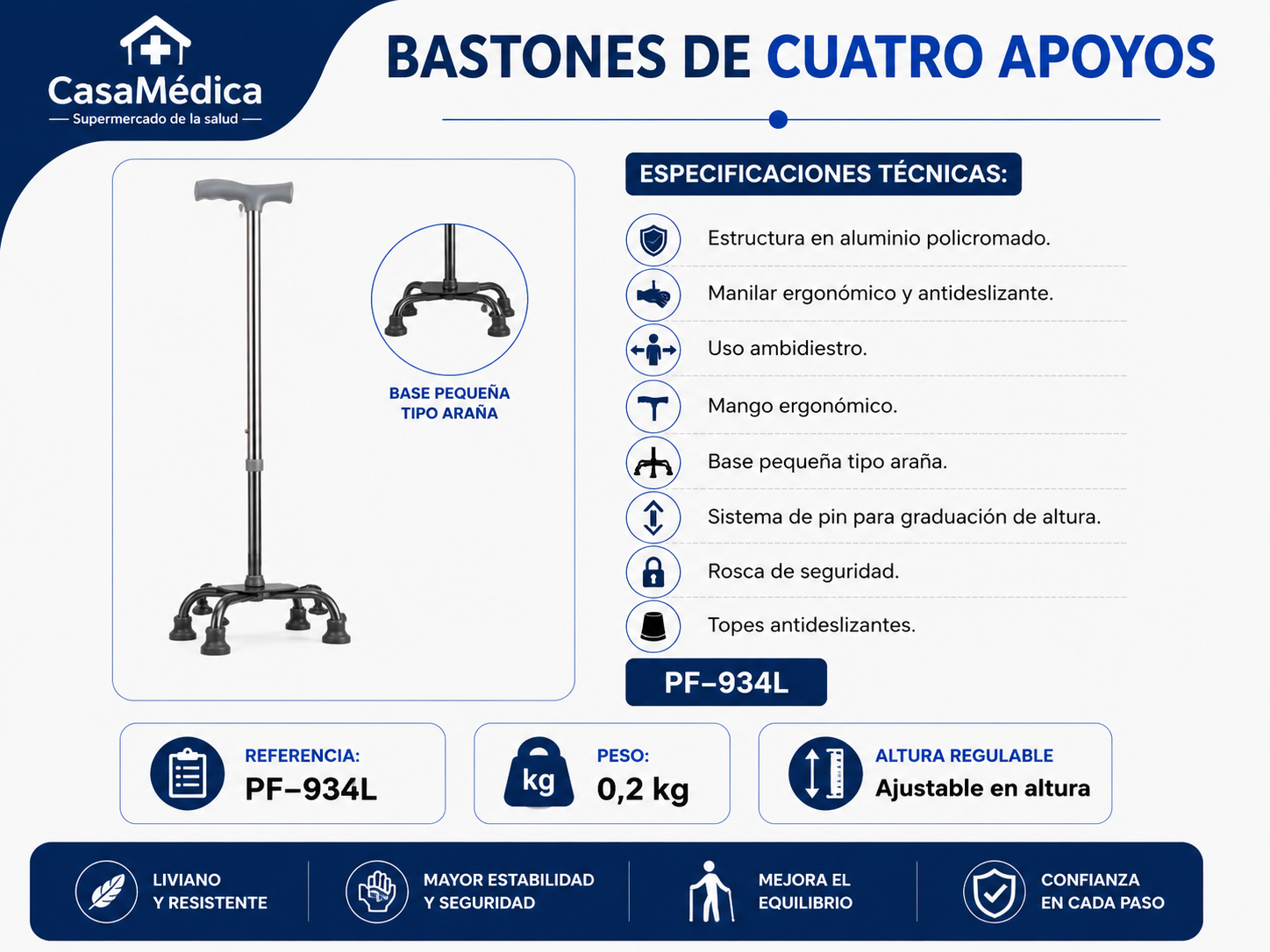 Bastón de Cuatro Apoyos PF-934L