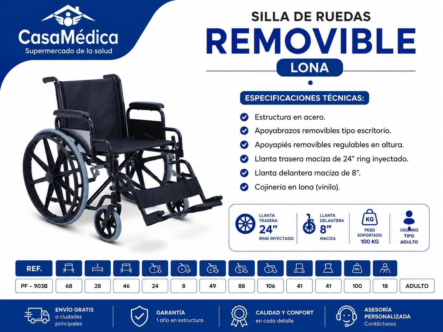 Silla de Ruedas Removible Lona PF-903B