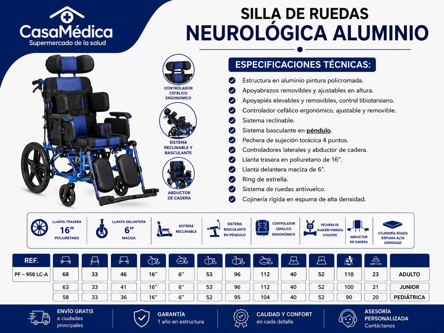 Silla de Ruedas Neurológica Aluminio PF-958LC-A