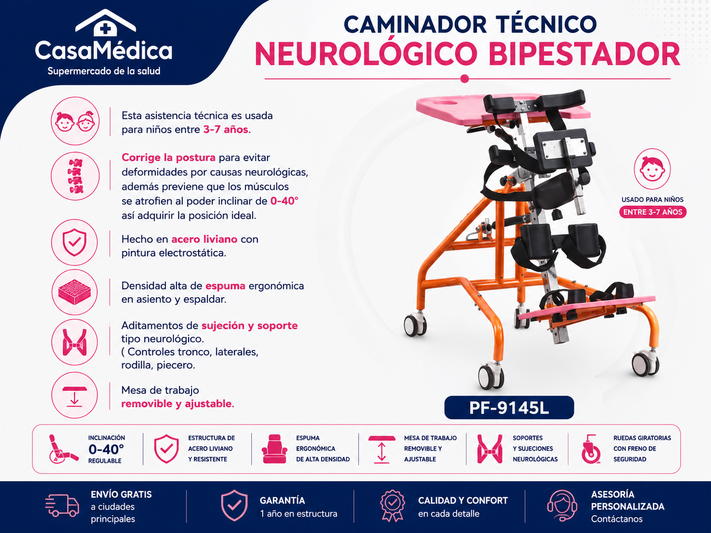 Caminador Técnico Neurológico Bipestador PF-9145L