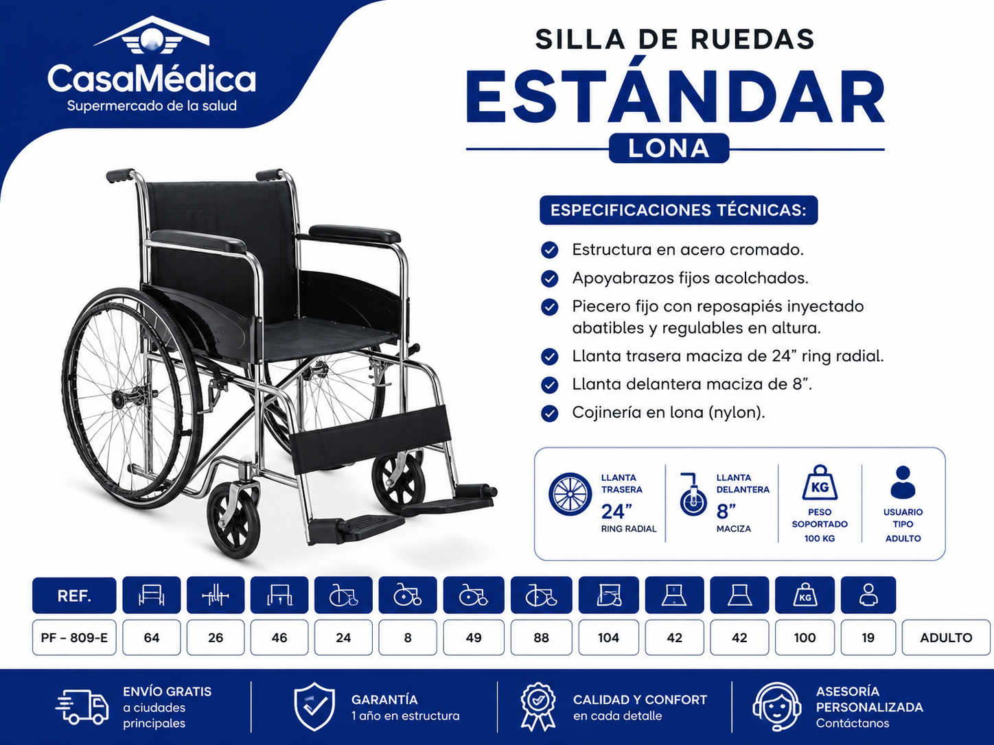 Silla de Ruedas Estándar Lona PF-809-E