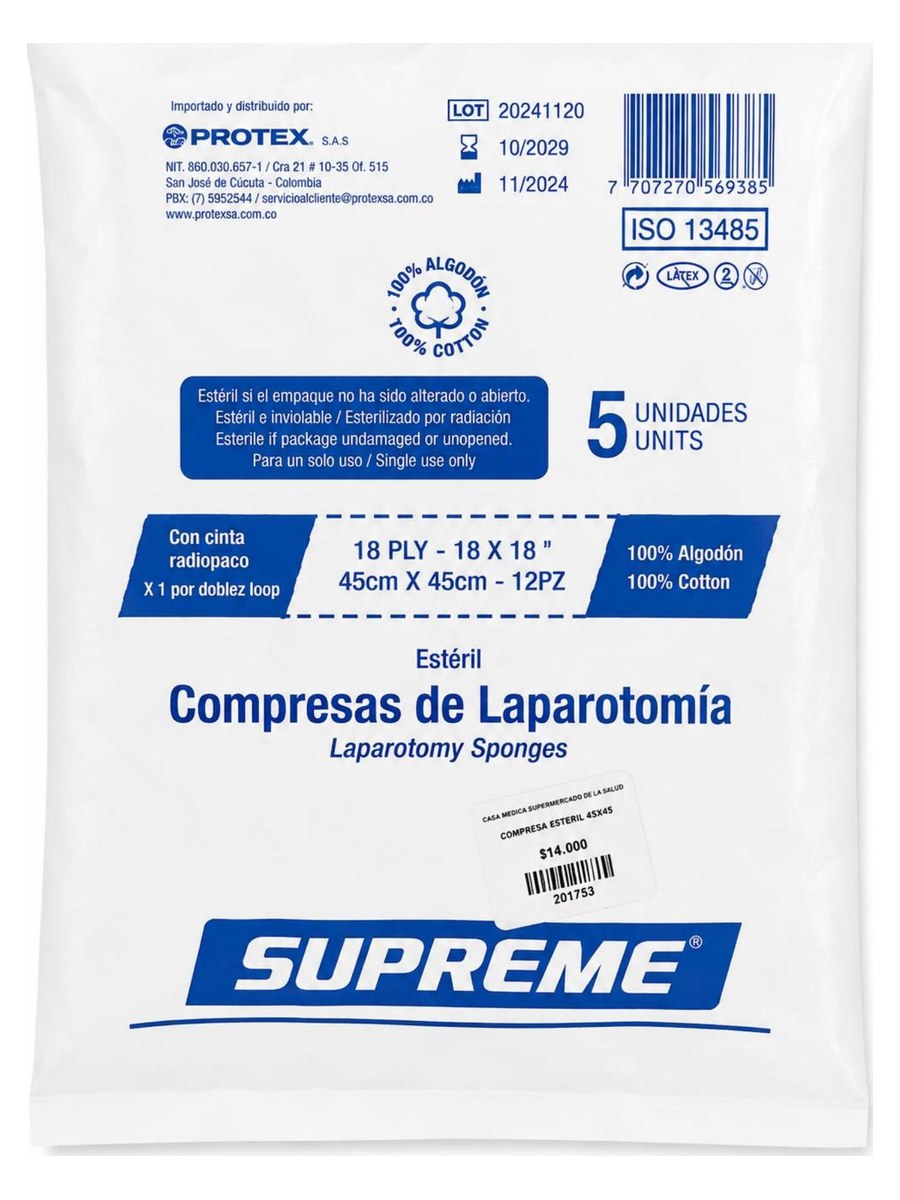 Compresas de Laparotomía Supreme 45 x 45 cm x 5
