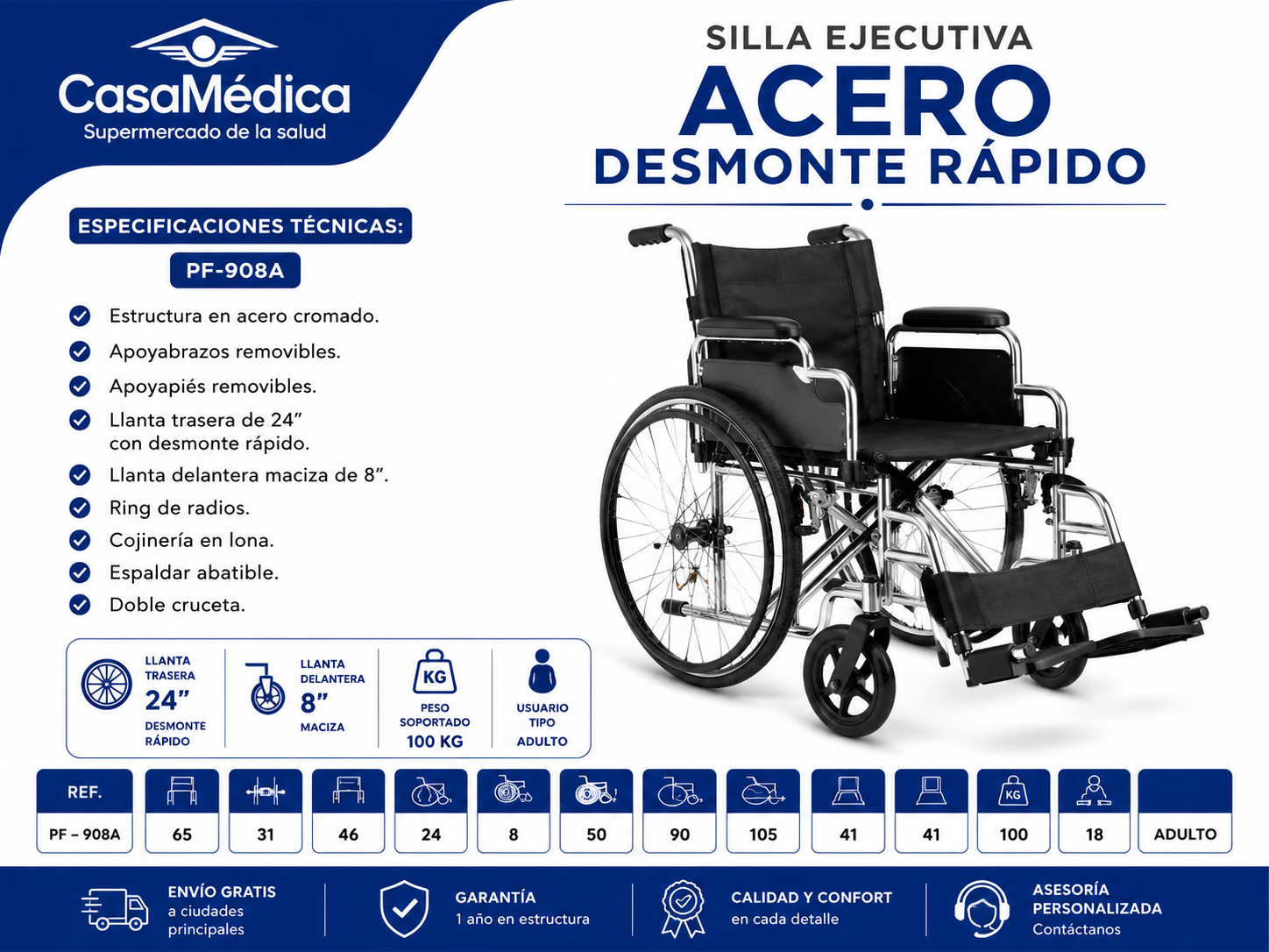 Silla Ejecutiva Acero Desmonte Rápido PF-908A