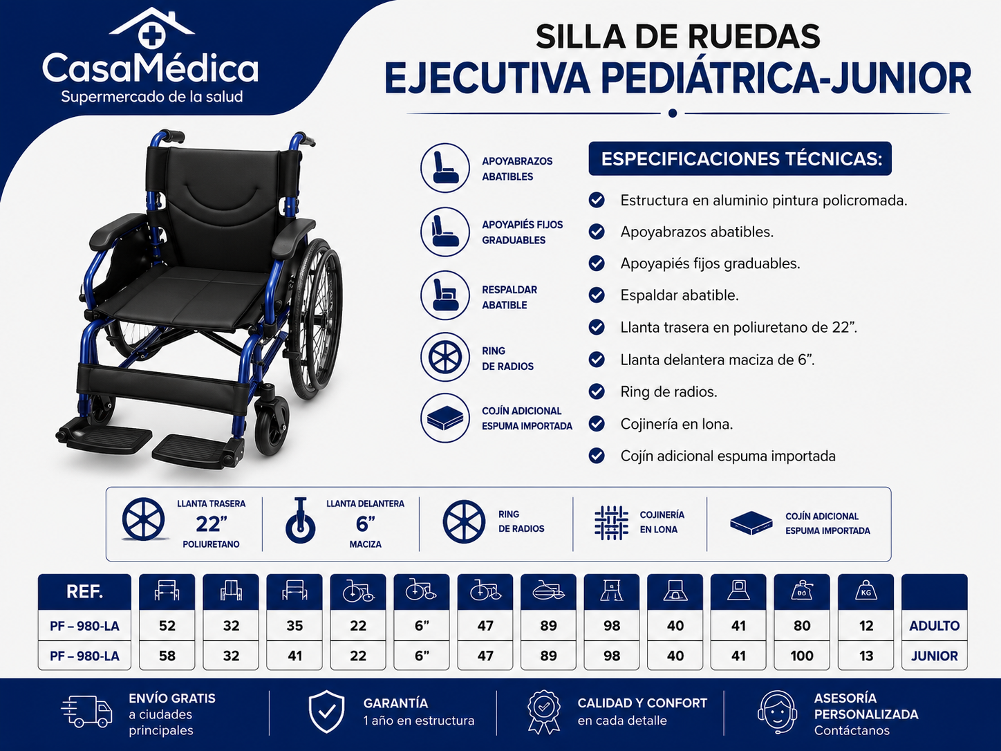 Silla de Ruedas Ejecutiva Pediátrica / Junior PF-980-LA